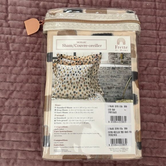 Frette At Home "Mosaic" Ivory-Black King Sham NEW - Picture 2 of 6